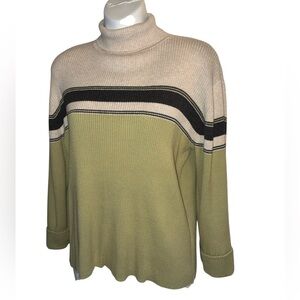 CHARTER CLUB Striped Turtleneck Sweater - Oatmeal, Grey & Chartreuse. PL
